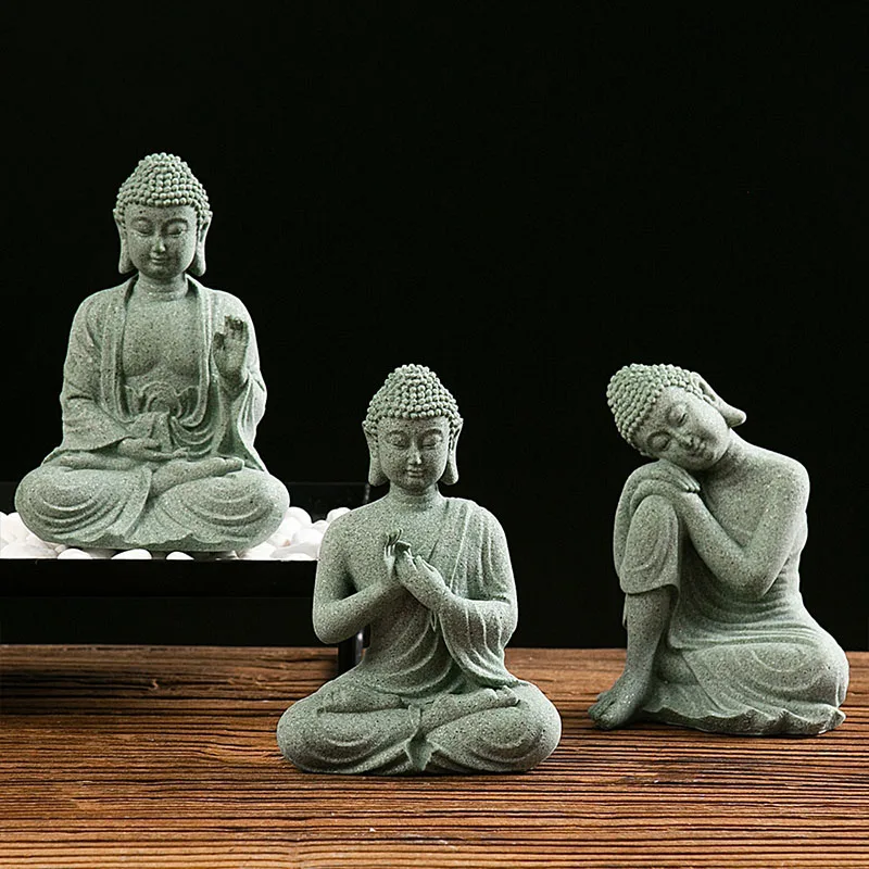 

Зеленые статуи Будды из песчаника, индийские фигурки дзен, домашняя гостиная, рабочее интерьерное ремесло, скульптура фэншуй