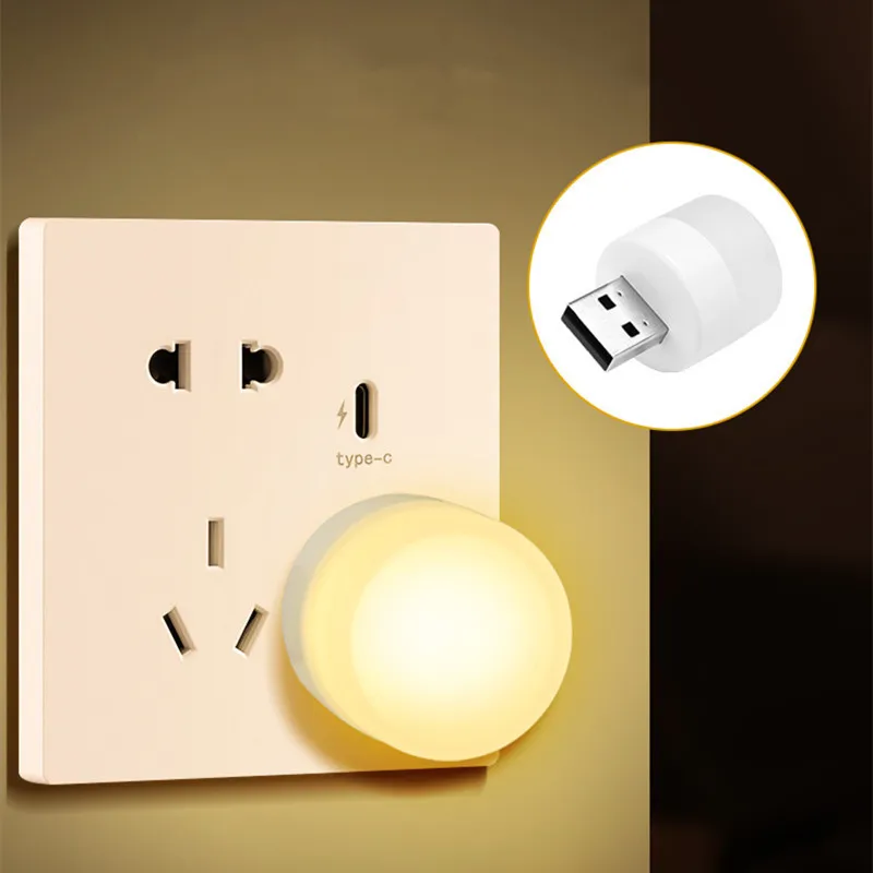 Night Light USB Night Light Mini LED Night Light USB Plug Lamp Power Bank Charging Book Lights Small Round Reading Eye Protection Lamps