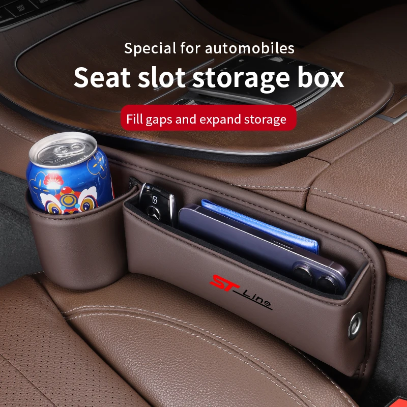 

For Ford focus ST LINE ST Racing Mondeo Leather Car Seat Sewn Gap Crevice Slot Storage Box With Cup holder Auto Accessories