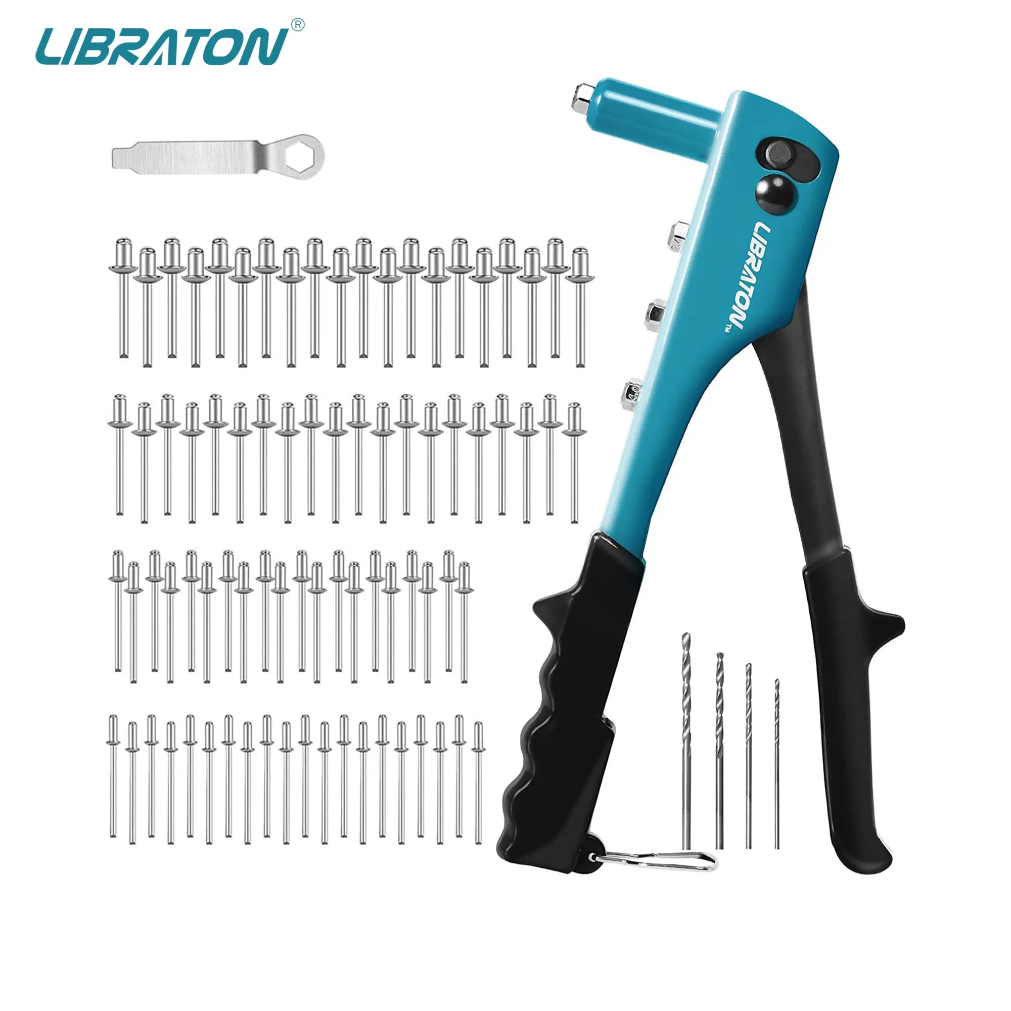 Rivet gun kit 80PCs Metal Rivets 4 Drill Bits Heavy Duty Hand Riveter Pop Rivet Gun Tool Metal Automotive
