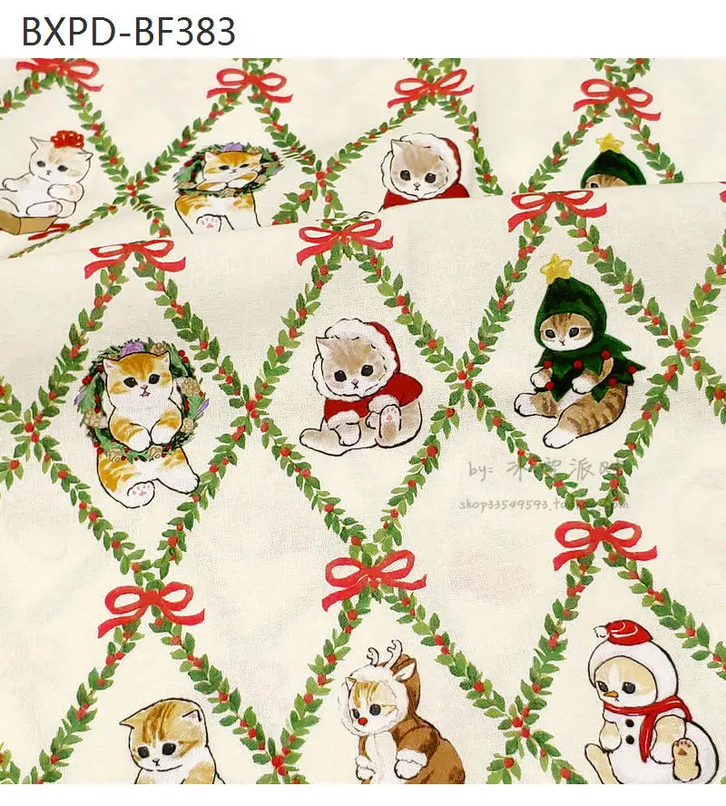 C16 Japanese Cats Collection-BTY 1 Yard Cotton Woven Fabric-Cute Cartoon Animals, Kawaii Japanese Cat Strawberry