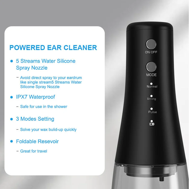Portable Electric Ear Wash With 3-Speed Earwax Ceaning And 8 Rinse Heads IPX7 Rechargeable Ear Wash With 350mL Water Tank 2