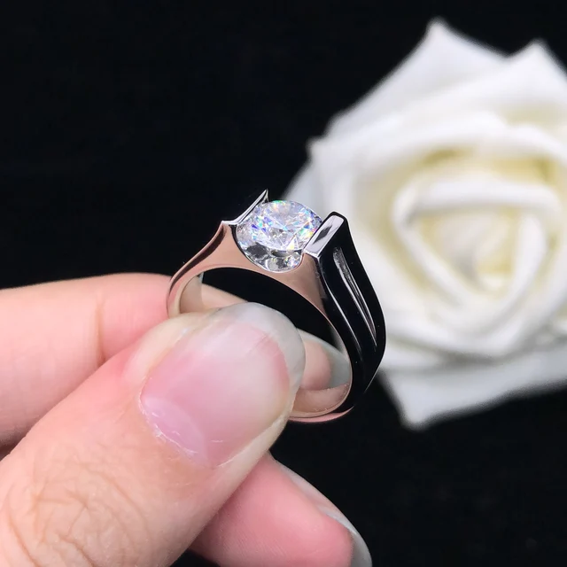 Bague de fiançailles en diamant pour hommes, couleur D, couleur unie, PT950, 0,8 ct, cadeau d'anniversaire de mariage