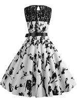 Floral Print Vintage Women Summer A Line Lace Party Dresses Robe Tunic Casual Office Ladies Dress - Image 6