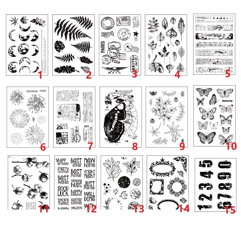 15 Styles Clear Silicone Stamp Plant Butterfly Number Silicone Vintage Rubber Stamp DIY Scrapbooking material For Card Making