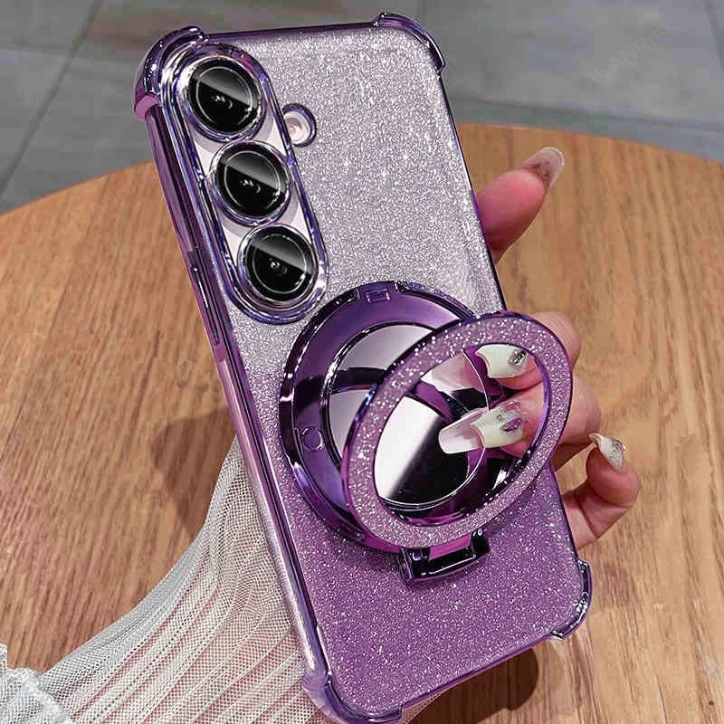 Four-Corner Anti-Shock Mirror Stand Phone Case with Plating Finish