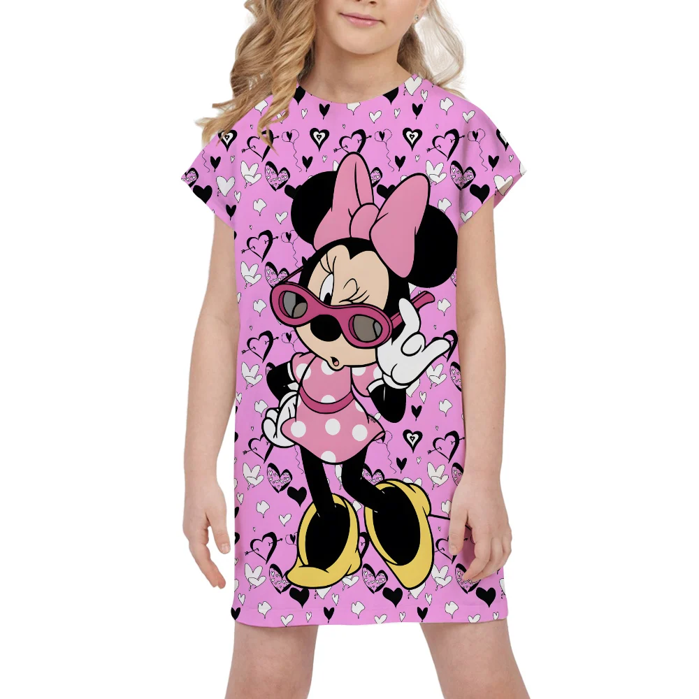 

Girls Disney Minnie Mouse Pink Dress Children Cute Cartoon Tee Soft A-Line Princess Dresses Girl Casual Wear Breathable Clothes