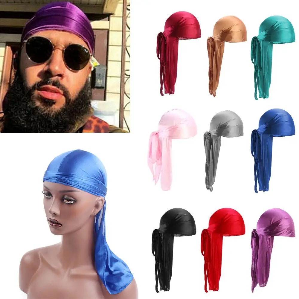 

Бандана шелковая для мужчин и женщин, тюрбан Durag, хиджаб, пиратская шляпа, Раковый головной платок, раньше завязываемый головной платок