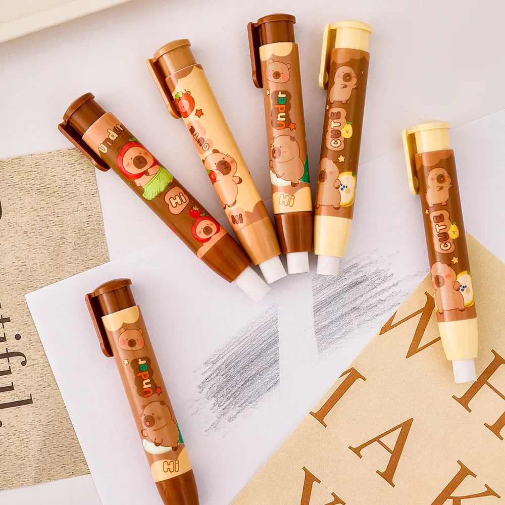 12 Pcs Wholesale Cute and Extendable Cartoon Otter Push-pull capybara Erasers for Students, No Trace for Learning Stationery 4