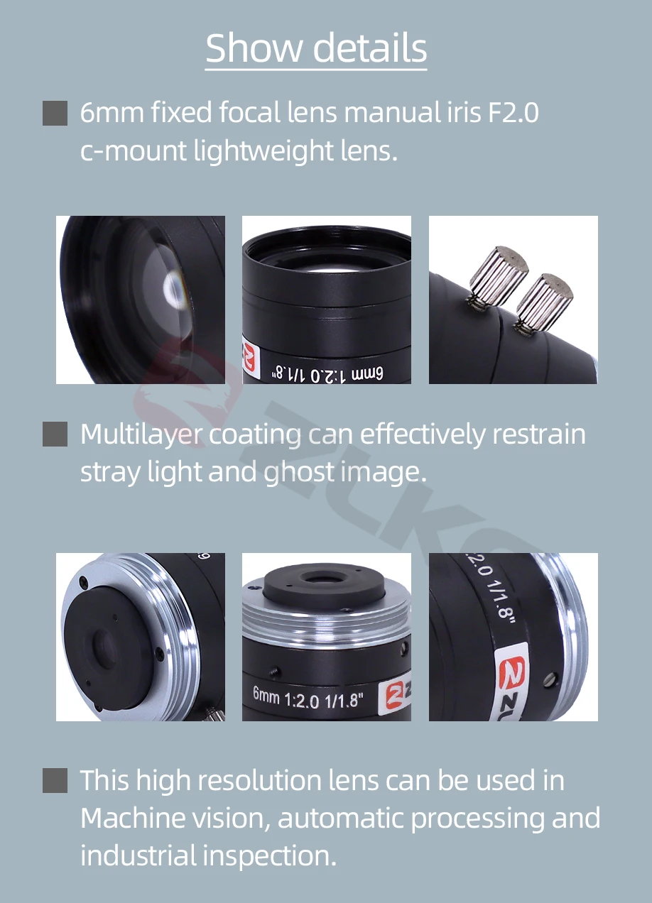 ZLKC c montieren 6mm 1/1,8 inch fa hohe Leistung 5mp feste Brennweite Bild verarbeitung industrielle Inspektions kamera Makro objektiv f2.5 – Detail 12