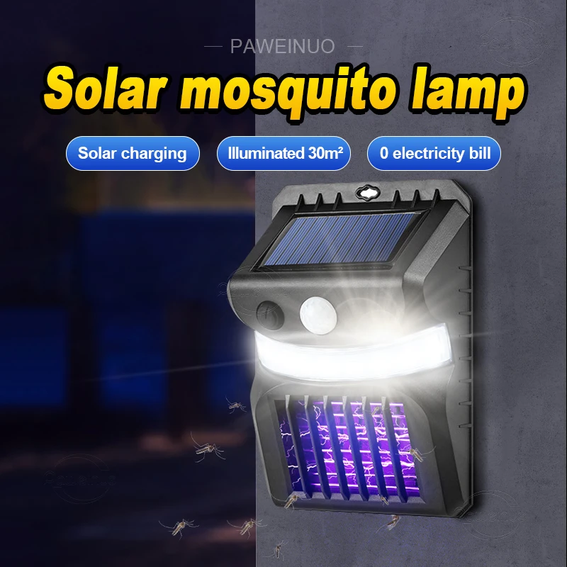 2 IN 1 LED Solar Mosquito Killing Wall Lamp Outdoor Ultraviolet Electric Shock Mosquito Killing Lamp Garden