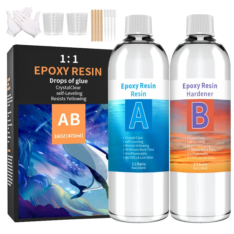 1:1 Clear Epoxy Resin Crystal Clear Art Resin Epoxy 2 Part Epoxy Casting  Resin Kit with Measuring Cups, Stick, Silicone Gloves - AliExpress