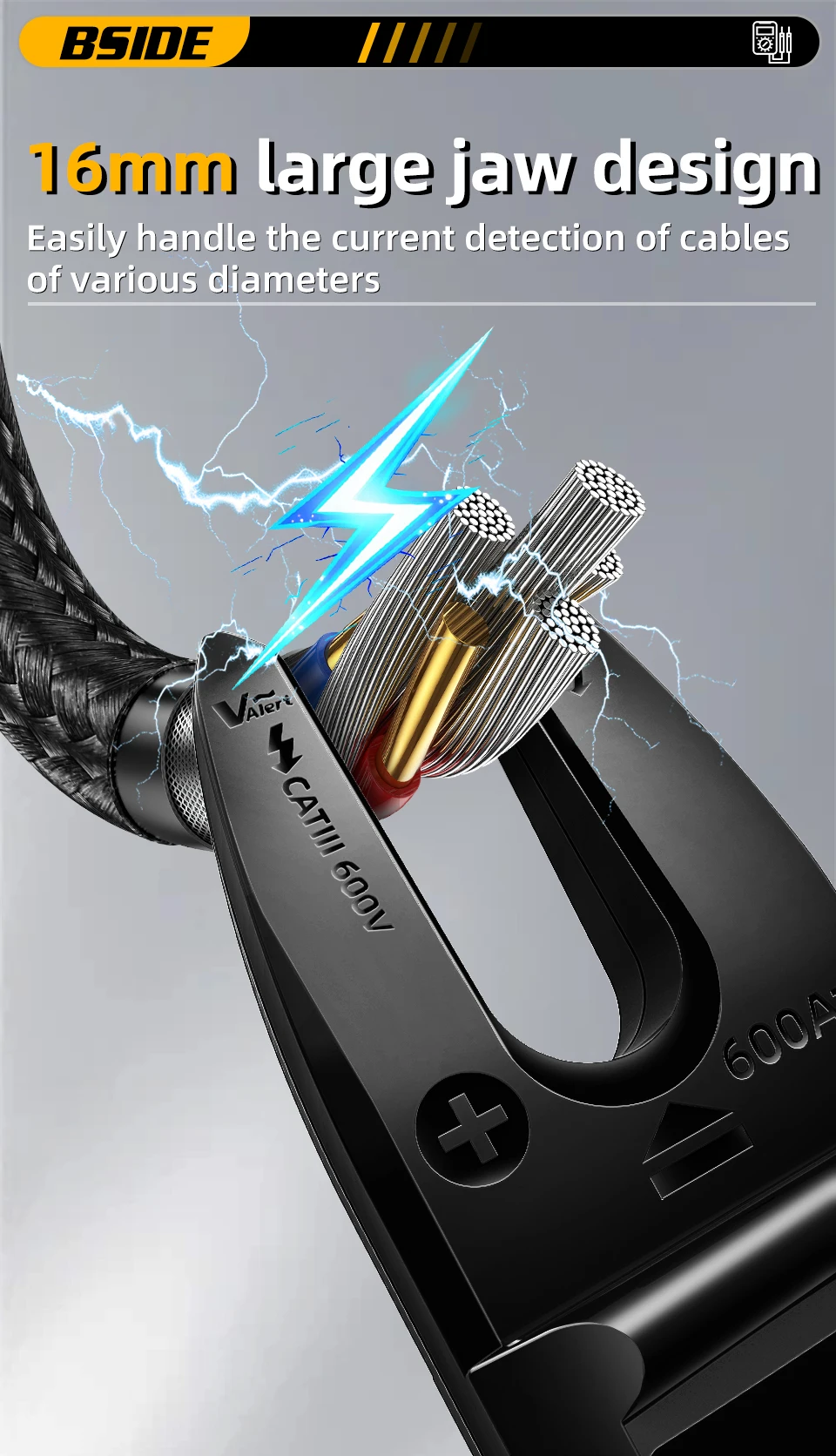 U5 Clamp Meter Open-Jaw DC AC 600A Smart TRMS Digital Multimeter Amp Capa Diode