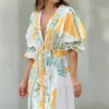 Casual Maxi Dress Summer Elegant Temperament Mid Waist Dresses Beauty Retro Long Sleeve Solid Printed Sexy Womens Vestidos 2