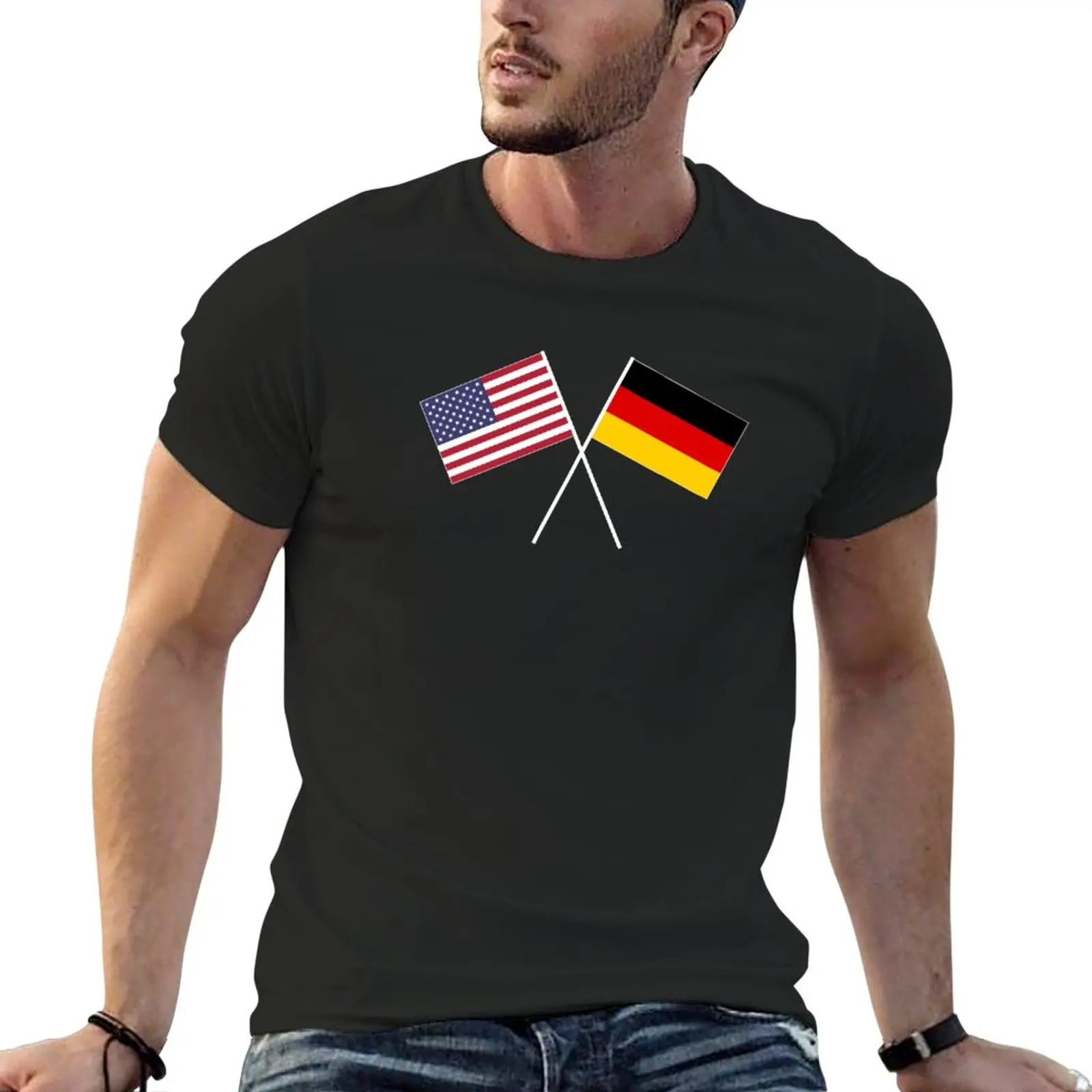 

USA Germany crossed flags friendship T-Shirt boys white t shirts mens t shirt