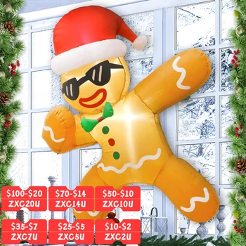 OurWarm 3.5 FT Inflatables Funny  Gingerbread Man Christmas Decor Outdoor, with Xmas Hat Broke Out from Window for Party Decor