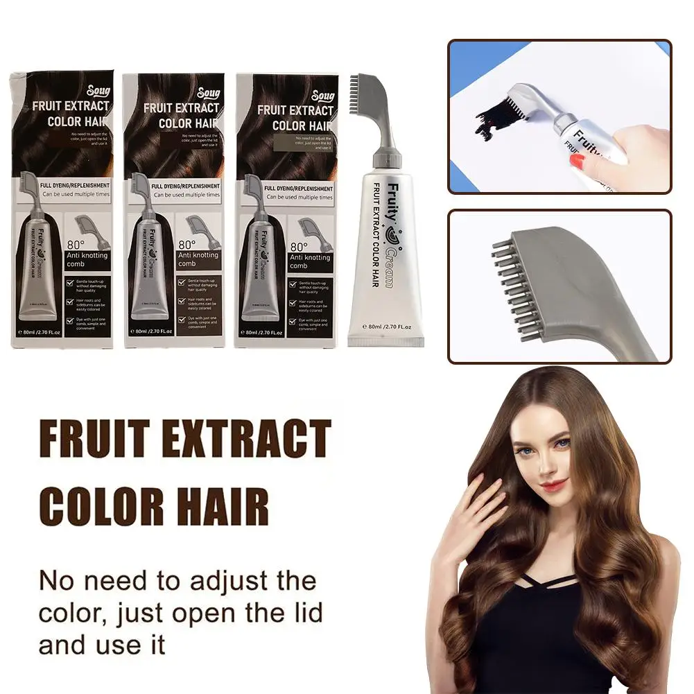 Fruit Hair Dye Cream 80ml Plant Extract Hair Dye Essence Non-Damaging with Comb Bubble Color Botanical T8R1
