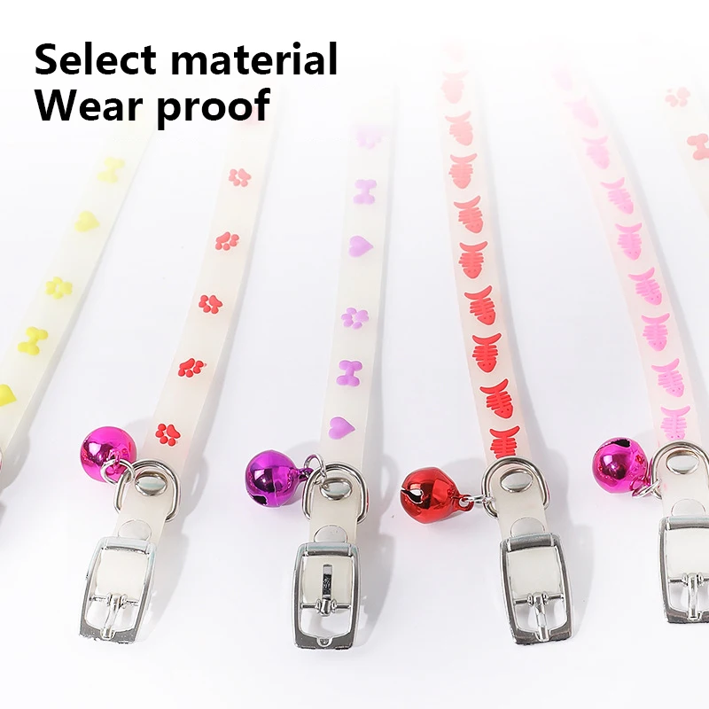 1 PC Cat Collar Glow-in-the-dark Necklace Cat Collar Footprint Silicone Small Dog Bell Pet