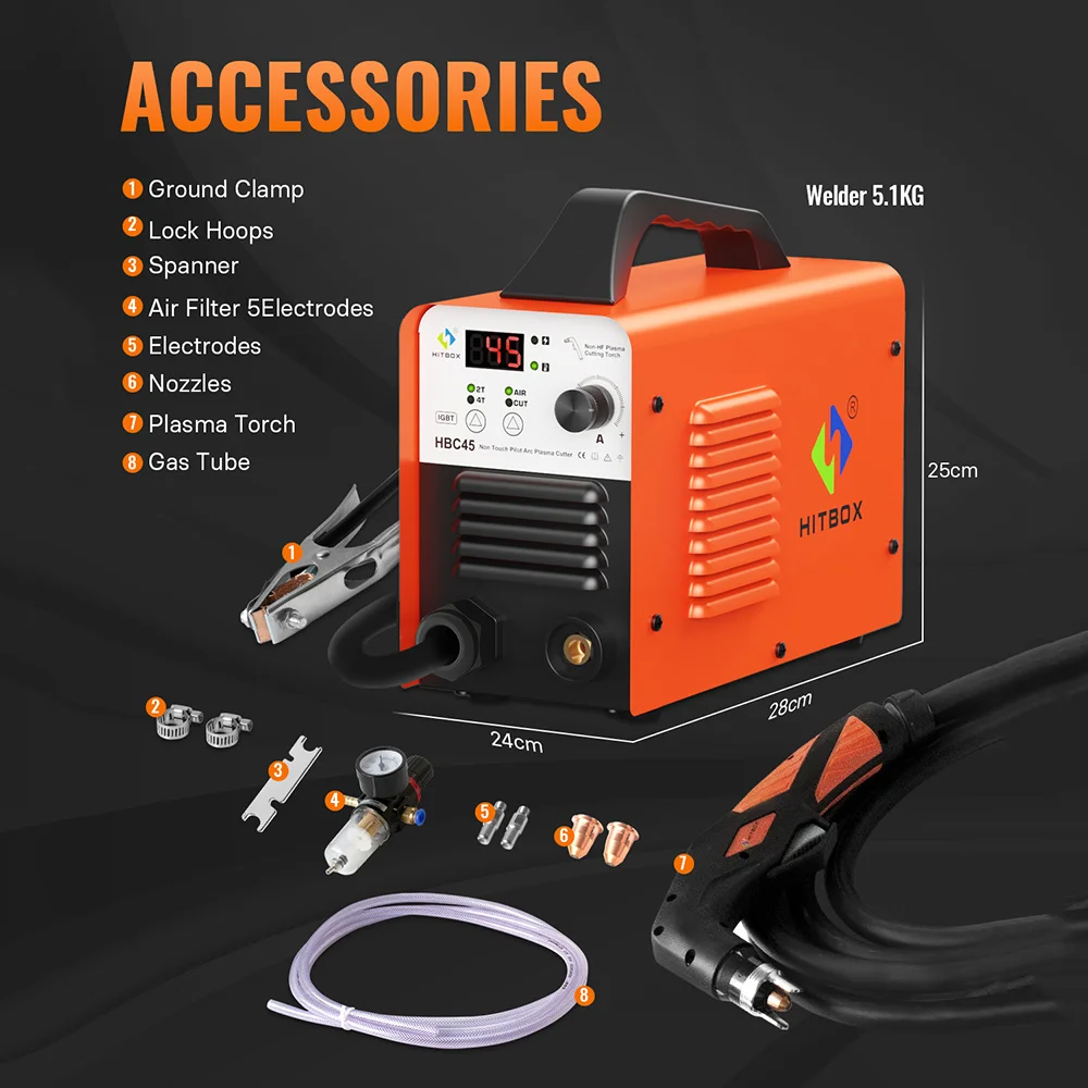 HITBOX HBC45 Air Plasma Cutter Non Touch Pilot ARC Non-HF Plasma Cutting Torch 45 220V Inverter IGBT 2T 4T Welding Machine