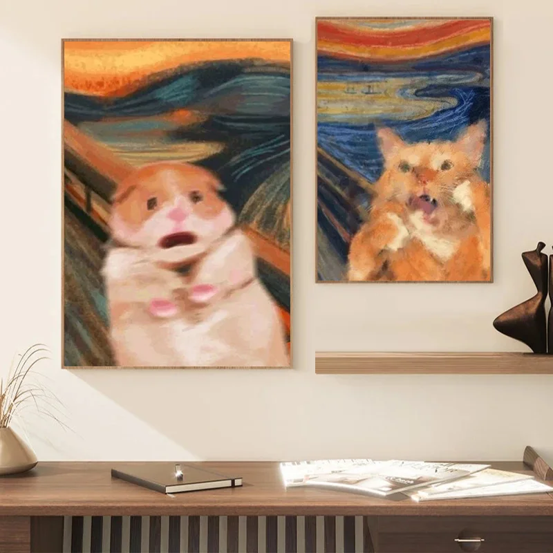 

Funny Cat Animal Posters Famous Canvas Paintings Munch Skrik Prints Wall Art Pictures for Living Room Wall Decor Frameless Gifts