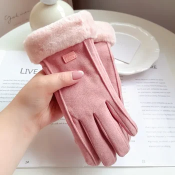 Women Winter Thick Plush Gloves Fashion Warm Suede Outdoor Guantes Lady Touchscreen Driving Gloves Sports Cycling Mittens 5