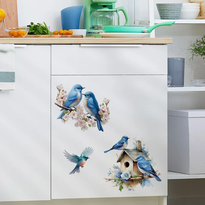 Toilet Stickers Removable Blue Bird Sticker for Toilet Lid with House Plant and Floral Design Suitable for Bathroom and Home Use Waterproof PVC