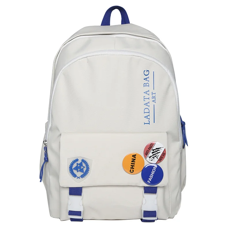 

TRAVEASY 2023 New Women Backpack Nylon Badge Campus Waterproof School Bags White Large Capacity Fashion Students Book Bag Casual