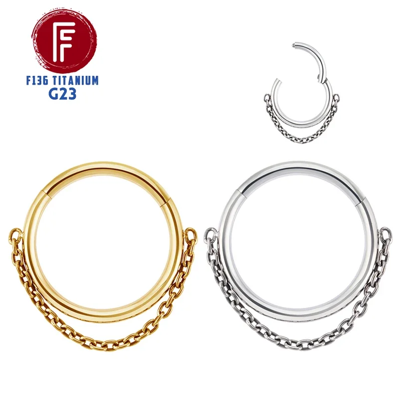 F136 티타늄 힌지 세그먼트 코 피어싱 용접 체인 CZ Septum 링 여성 연골..