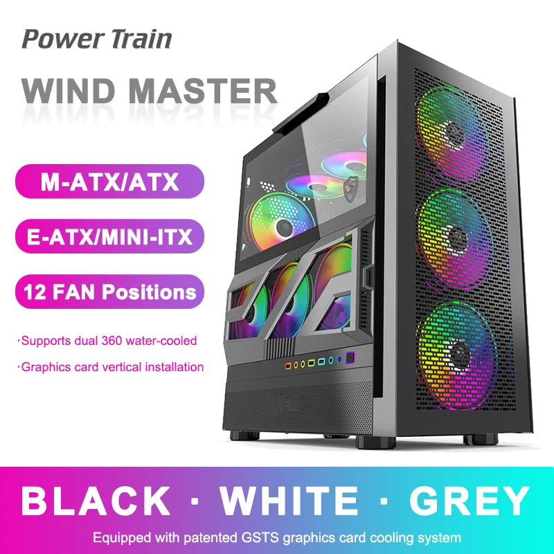 Power Train Wind Master Computer Case M-Atx Atx E-Atx Desktop Pc Case Support Double 360 Raffreddamento Ad Acqua Full Tower Desktop Host