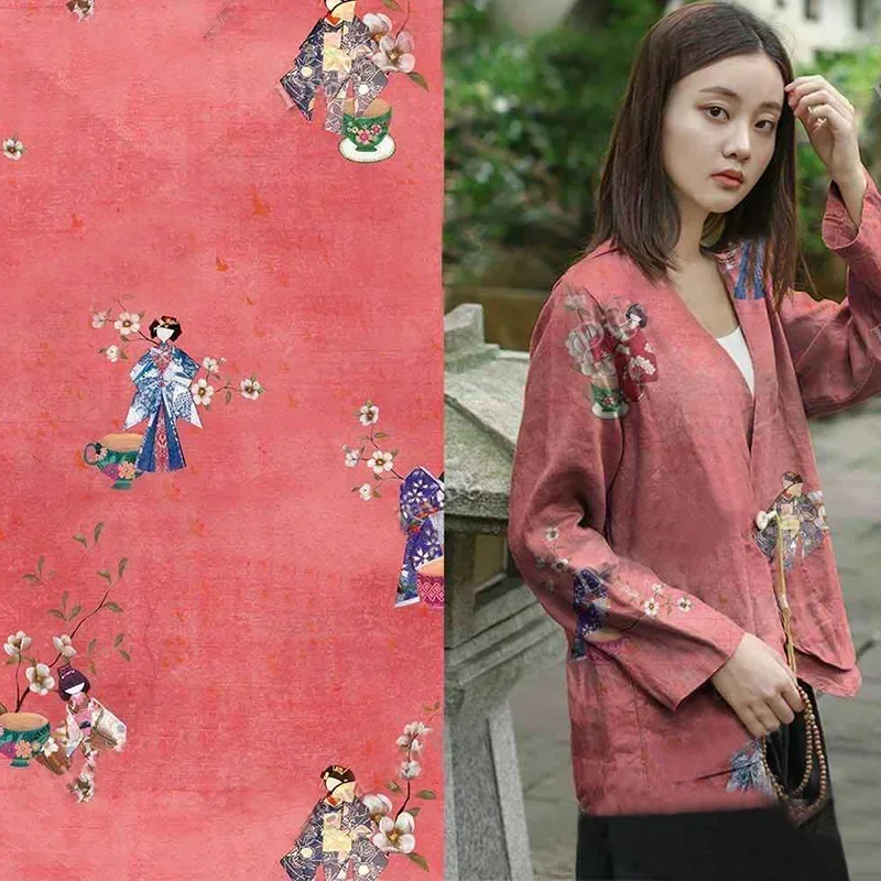 50X140cm natural pure ramie thin print breathable Chinese dress linen fabric summer organization Diy sewing
