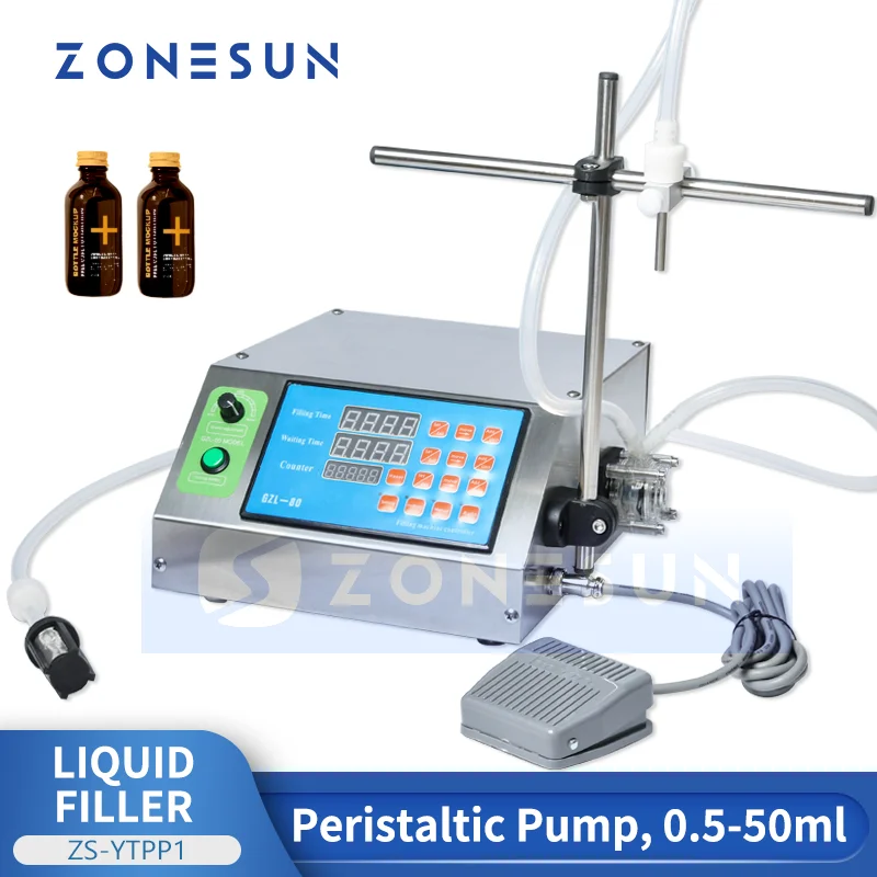 

ZONESUN Peristaltic Pump Bottle Water Filler Semi-automatic Liquid Vial Filling Machine for Juice Beverage Oil Perfume ZS-YTPP1