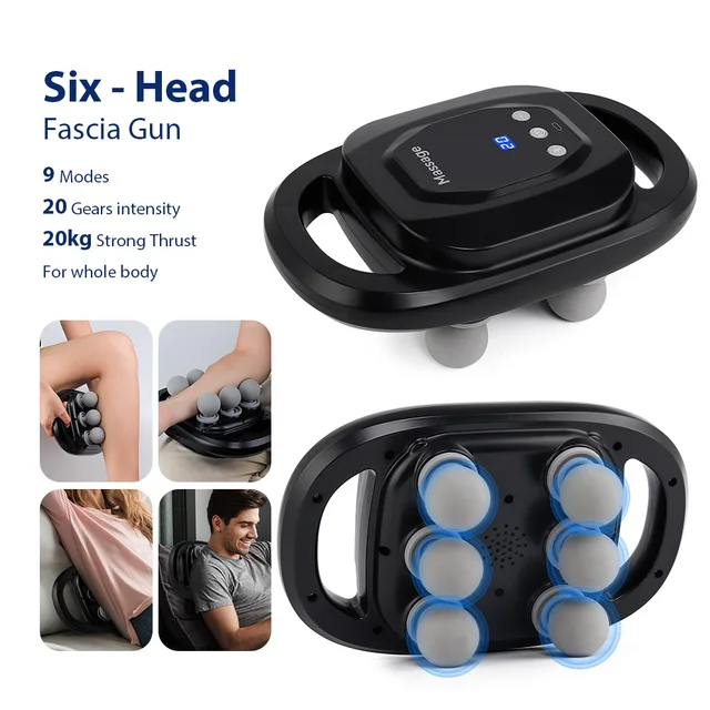 ​20 Gears Fascia Gun Six-head Massage Gun High Frequency Vibration Body masajeador Waist Back Massager Thigh Calf Massager Gun