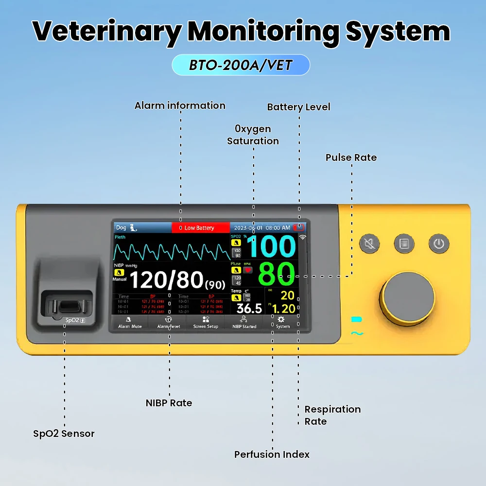 Veterinary Monitor Multiparameter Patient Monitor NIBP SpO2 PR TEMP Monitoring M
