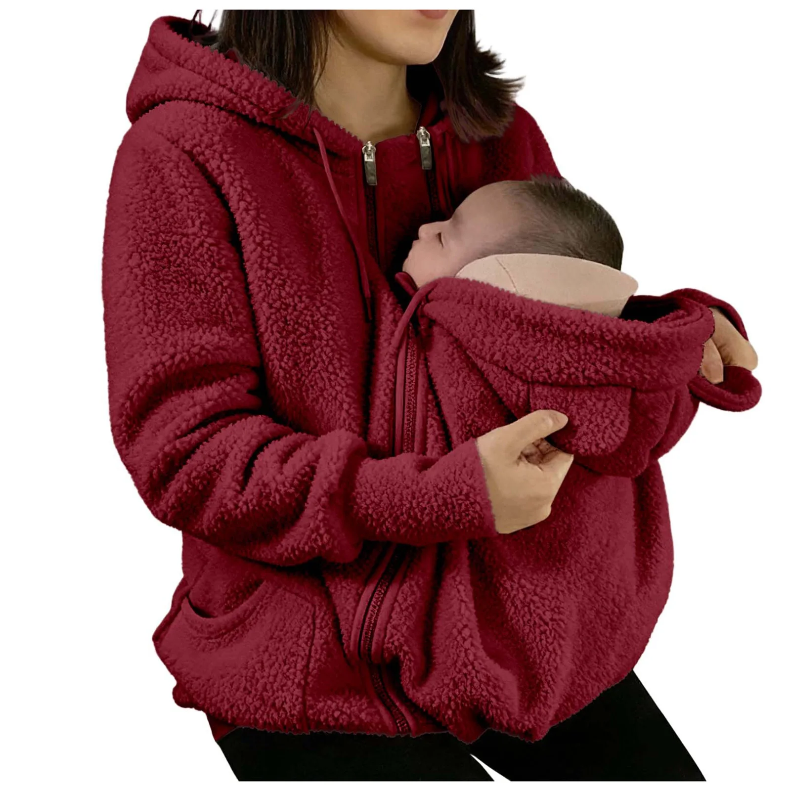 2-In-1 Maternity Clothes Autumn Winter Plush Hoodies Kangaroo Design Big Pockets Jackets For Pregnant Women Warm Baby Wearing