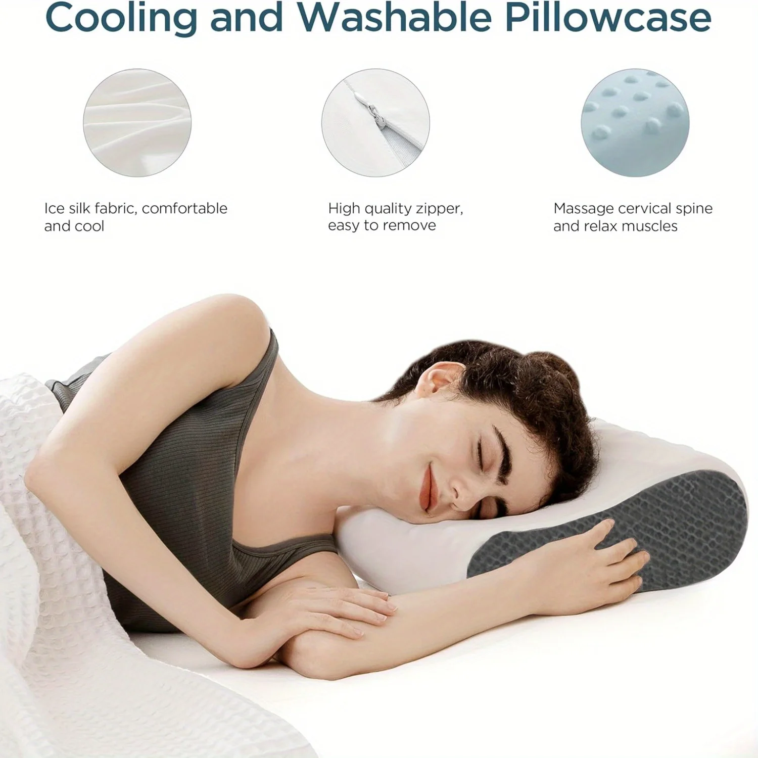 1pc Ergonomic Memory Foam Travel Pillow, Cooling Neck Support, Contour Cervical Orthopedic Pillow for Side, Back, Stomach Sleepe 2