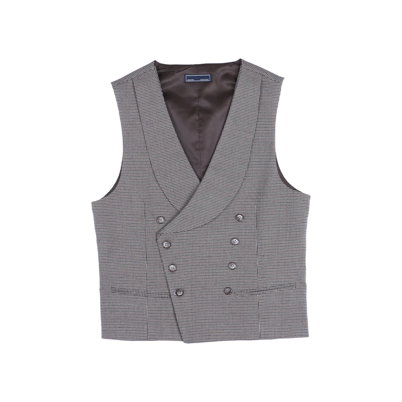 Men's Suit Vest Gray Houndstooth Lapel Collar Double Breasted Retro Steampunk Waistcoat Male Gentleman Business Waistcoat