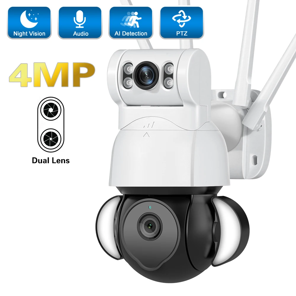 

4MP WIF IP Camera Dual-Lens Smart Floodlight Human Detect Color Night Vision Outdoor CCTV Wifi Video Surveillance PTZ Cameras