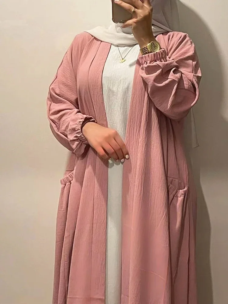 Eid Open Abaya Luxury Kimono Dubai Muslim Hijab Dress Turkey Plain Abayas for Women with Belt Modest Kaftan Robe Islam Clothing