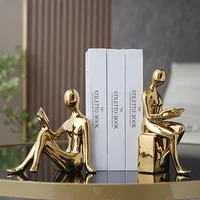 Modern 1Set/2Pcs Ceramic Girl Figure Book BlockBook Shelf Stopper Holder Bookend Home Desktop Study Room Ornament Sculpture 2