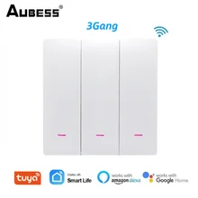

Aubess Smart Wifi Switch No Neutral Wire Required 1/2/3 Gang Wall Light Button For Tuya Smart Life APP Alexa Google Home Support