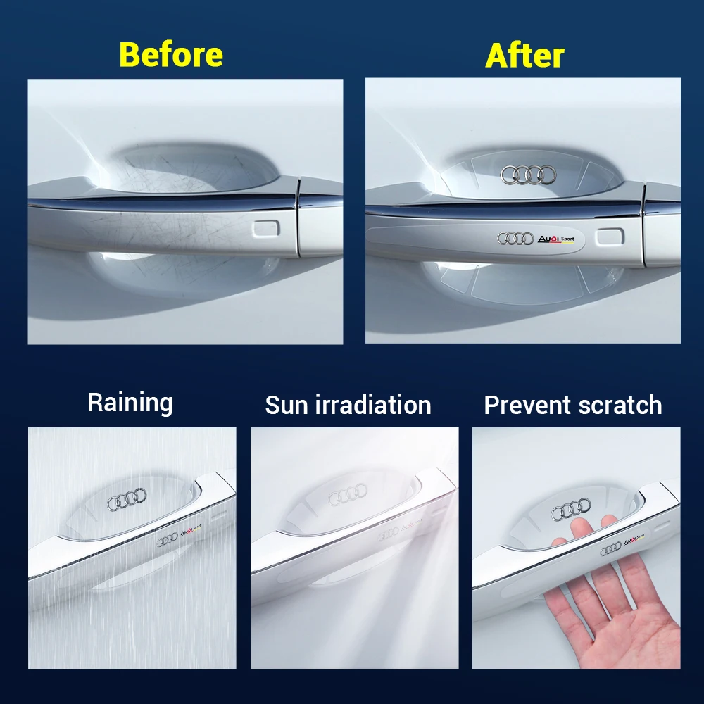 8-Piece Transparent Car Door Handle Anti-Scratch Protector Film Set