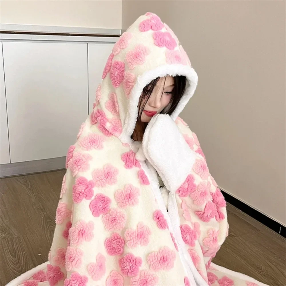 

Office Nap Blanket Winter Home Sofa Blanket Nap Recliner Small Quilt Shawl Cape Cloak Thickened Hat Gloves Warm Shawl