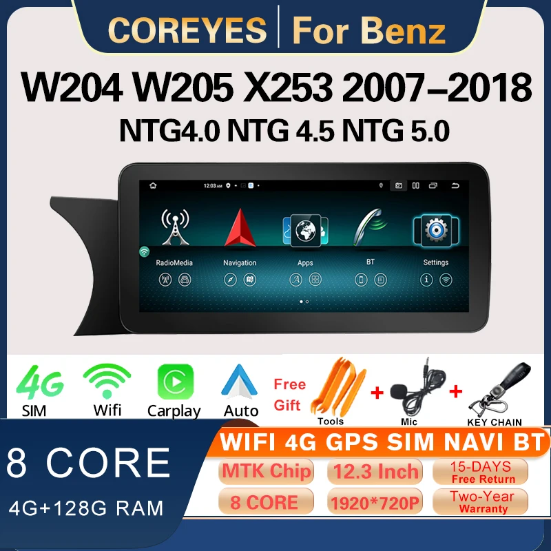 

COREYES 12.3" Android 12.0 For Mercedes Benz W204 W205 X253 2007-2018 Car Radio Carplay Multimedia Player Head Unit BT GPS