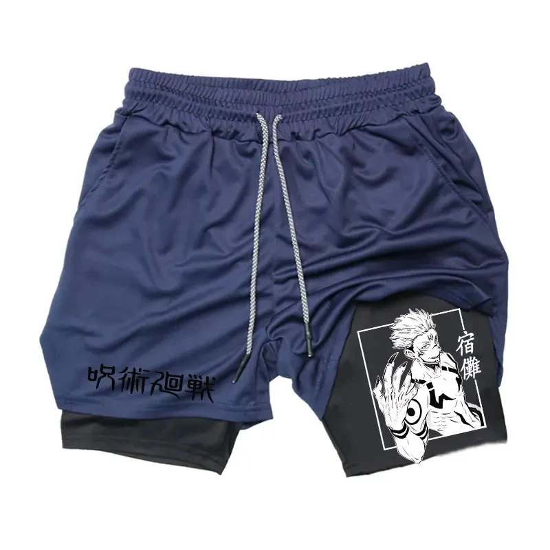 Anime Gym Shorts 2 In 1 Double Layer Men Workout Sports Jogging Sportwear Training Sport Shorts Male Summer Performance Shorts 6