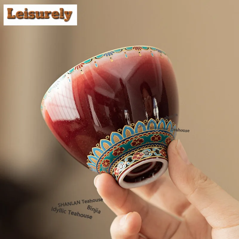 120ML Dunhuang Treasure Flower Teacup Zen Tea Bowl Tea Cup Set Tea-tasting Fragrance Cup Jianzhan Master Cups Chinese Tea Set