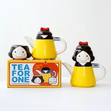 

Cute Snow White Ceramic Teapot Cartoon Teacup Holiday Gift Teapot Set with Tea Leak Water Pitcher