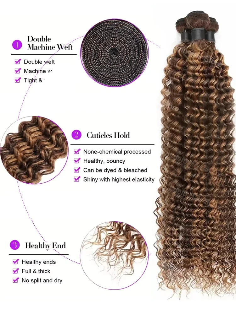 Water Wave Human Hair Bundles Highlight Ombre Honey Blonde Curly 3 4 Bundles 10A 12A 14A Virgin Double Weft Water Curly Bundles 3