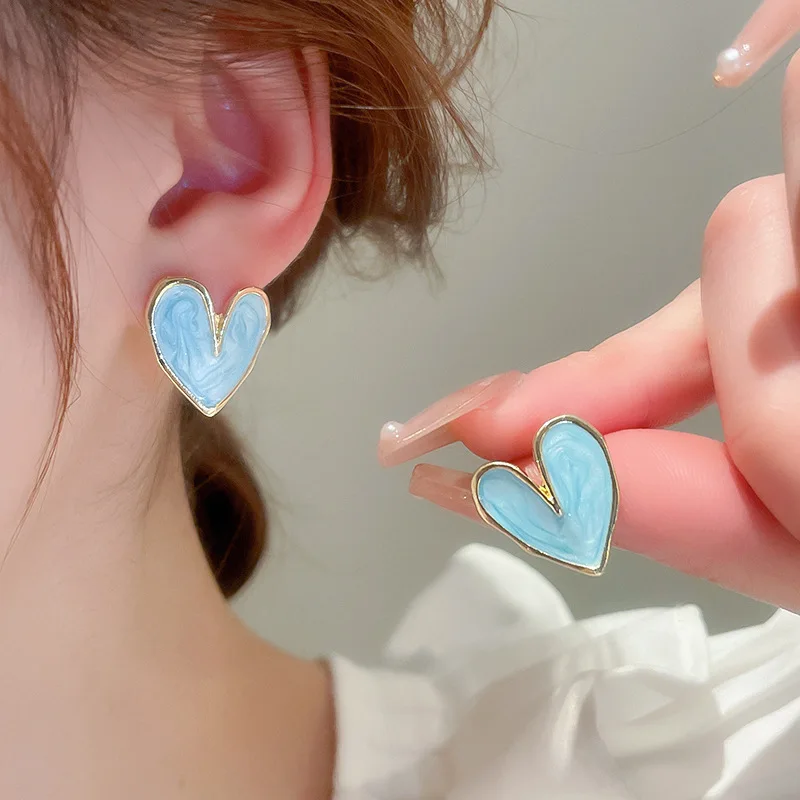 Blue Reflective Heart Earrings - Acrylic & Stainless Steel, Fashion Lover Style For Women & Girls 3 thumbnail image