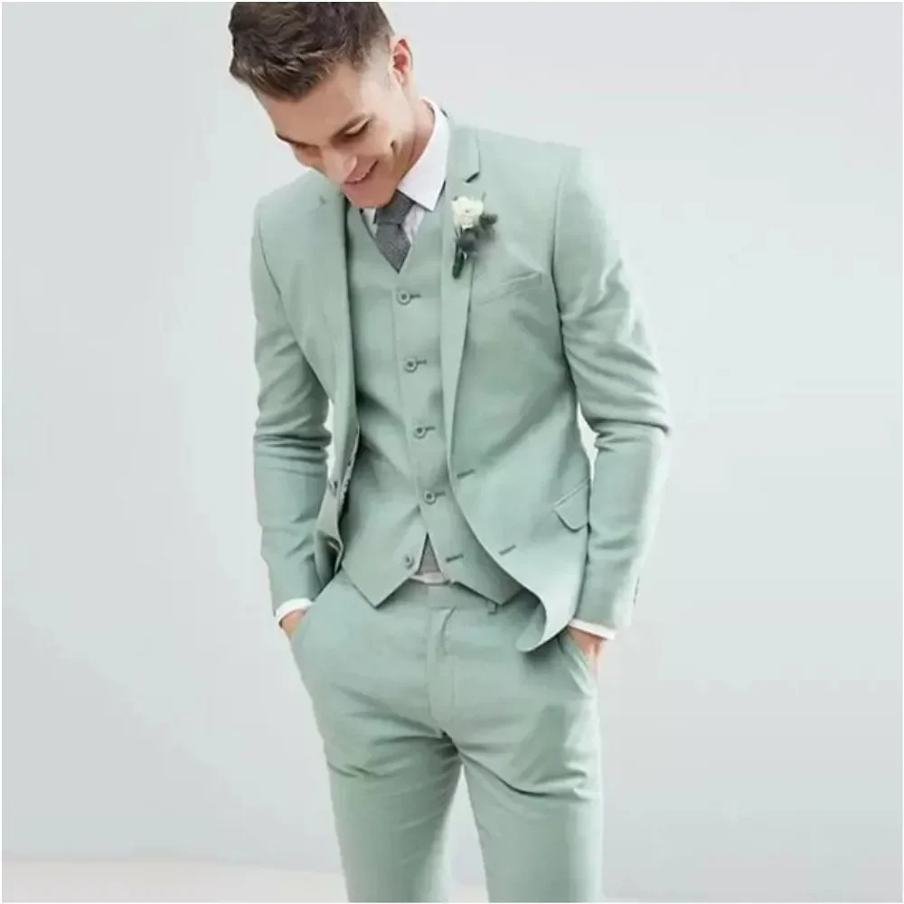 Notch Lapel Men Suits 3 Pcs Fashion Costume Homme Groom Wedding Prom Terno Masculino Slim Fit Blazer Tailored Jacket+Pant+Vest