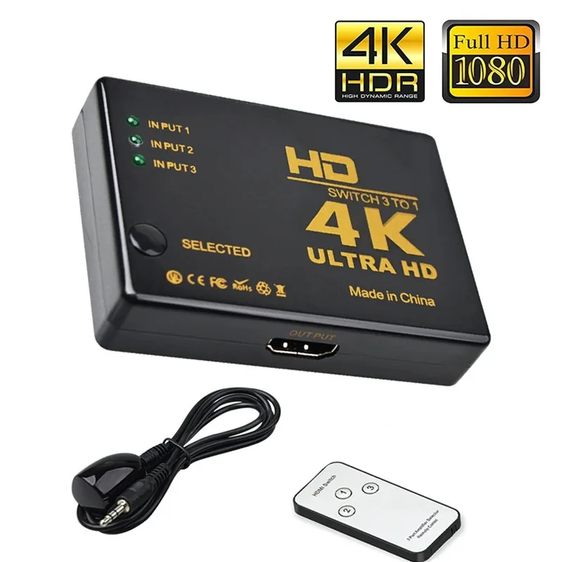 YKDAWN HD 신호 분배기 스위치, V1.4, 4K, 1080P, 3-in, 1-Out, Selecteur 3 포트, 3x1 스위치, PC, PS3, PS4, HDTV